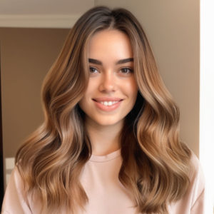 Photo représentant une femme avec une coiffure cheveux long avec un balayage naturel