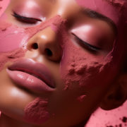 femme avec peinture et pigment rose sur le visage