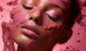 femme avec peinture et pigment rose sur le visage